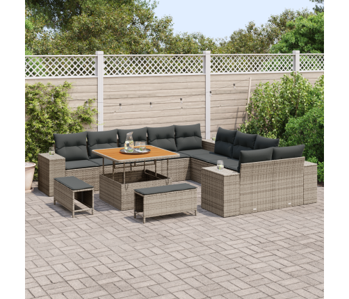 13 Daļu Dārza Dīvānu Komplekts Ar Spilveniem Pelēkā Polyratonā Akācijas Koka Vidaxl