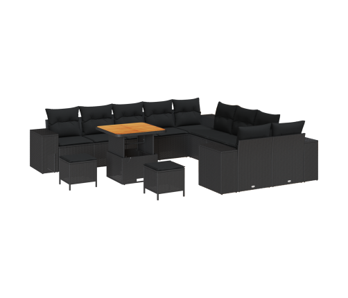 13 Daļu Dārza Dīvānu Komplekts Ar Spilventiņiem Melnais Poli Rattan Akācija Vidaxl