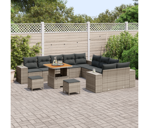 13 Daļu Dārza Dīvānu Komplekts Ar Spilveniem Pelēkā Poli Rotangpalma Akācija Vidaxl