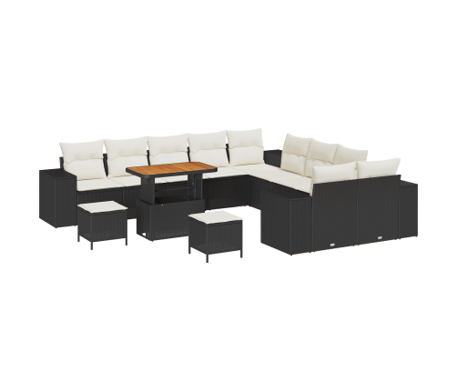 13 Daļu Dārza Dīvānu Komplekts Ar Spilveniem Melna Poli Rotangpalma Akācija Vidaxl