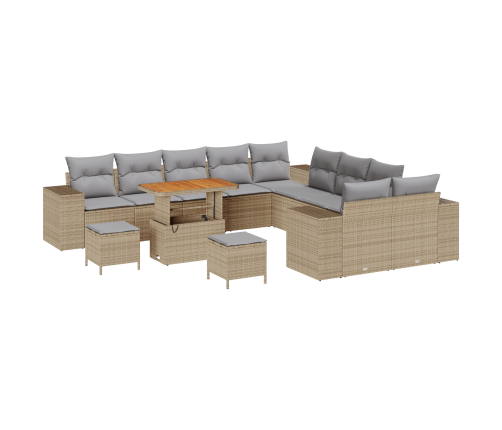 13 Daļu Dārza Dīvānu Komplekts Ar Spilveniem Bēšā Poli Rotangpalma Vidaxl