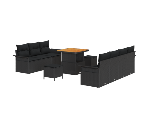 10 Daļu Dārza Dīvānu Komplekts Ar Spilveniem Melns Polietilēna Rotangpalma Akācija Vidaxl