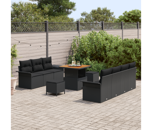 10 Daļu Dārza Dīvānu Komplekts Ar Spilveniem Melns Polietilēna Rotangpalma Akācija Vidaxl