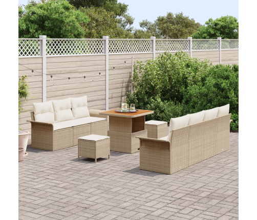 10 Gab. Dārza Dīvānu Komplekts Ar Spilveniem Bēšs Poli Rattan Akācija Vidaxl