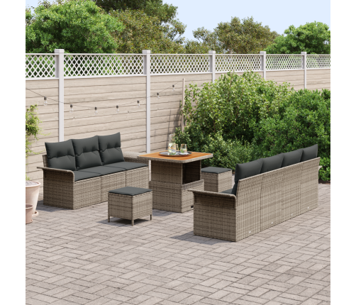 10 Daļu Dārza Dīvānu Komplekts Ar Spilveniem Pelēks Poli Rotangpalmas Akācija Vidaxl