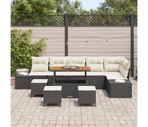 10 Daļu Dārza Dīvānu Komplekts Ar Spilveniem Melnā Poli Rotangpalmas Akāciju Vidaxl