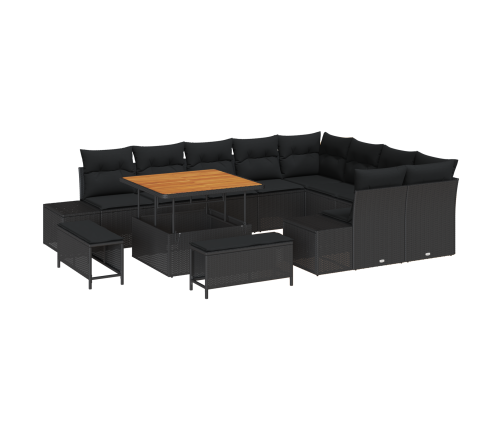 12 Daļu Dārza Dīvānu Komplekts Ar Spilveniem Melnā Poli Rotangpalma Akācija Vidaxl