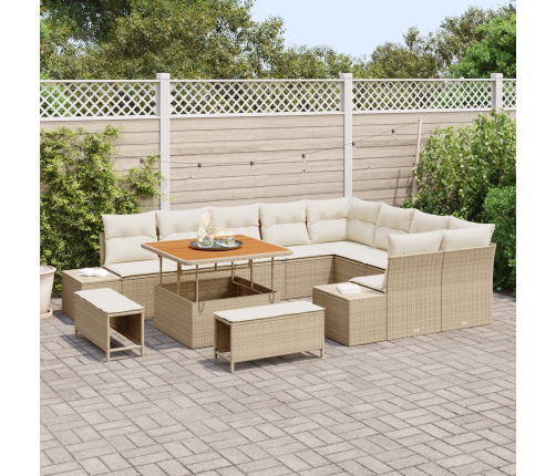 12 Daļu Dārza Dīvānu Komplekts Ar Spilveniem Bēšs Poli Rotangpalma Akācija Vidaxl