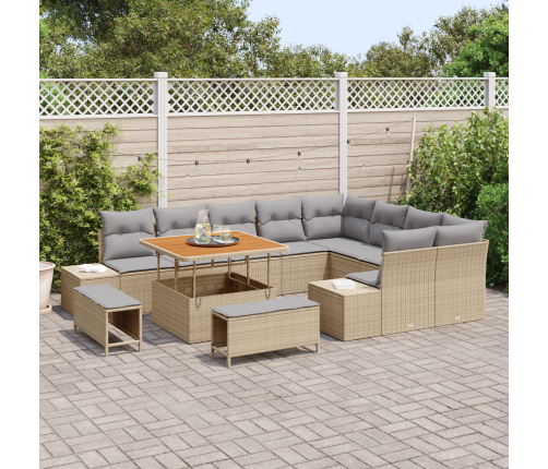 12 Gab. Dārza Dīvānu Komplekts Ar Spilveniem Bēšs Poli Ratanas Akaciju Vidaxl