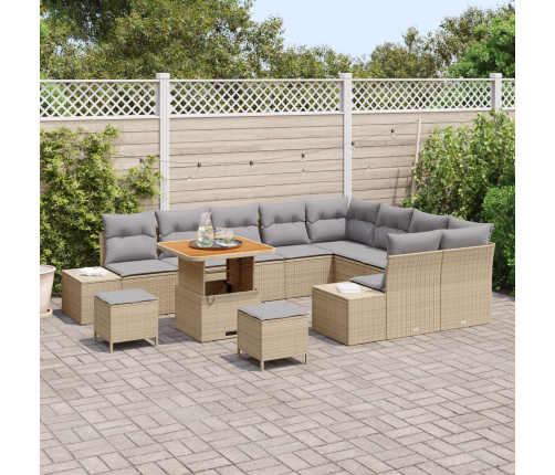 12 Gabalu Dārza Dīvānu Komplekts Ar Spilveniem Bēšs Poli Rotangpalma Akācija Vidaxl