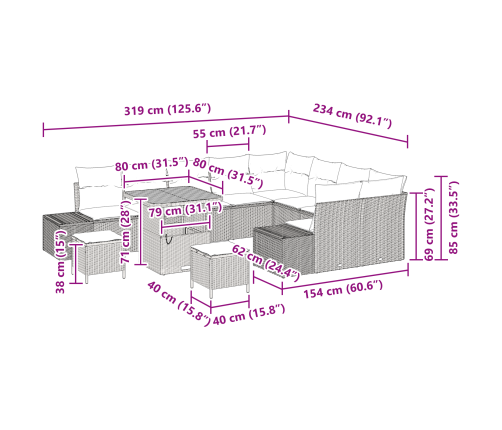 12 Gabalu Dārza Dīvānu Komplekts Ar Spilveniem Bēšs Poli Rotangpalma Akācija Vidaxl
