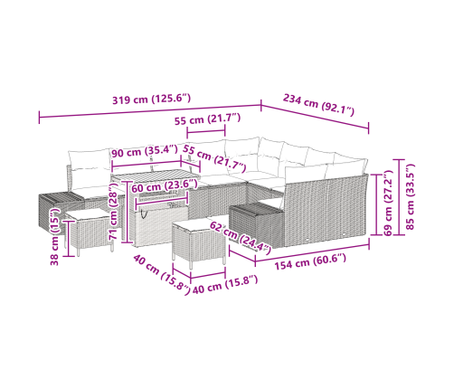 12 Daļu Dārza Dīvānu Komplekts Ar Spilveniem Pelēkā Poli Rattan Akācijā Vidaxl
