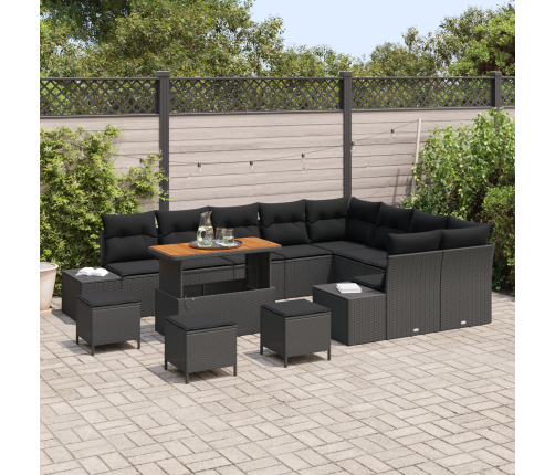 13 Daļu Dārza Dīvānu Komplekts Ar Spilveniem Melnā Polietilēna Rotangpalma Akācija Vidaxl