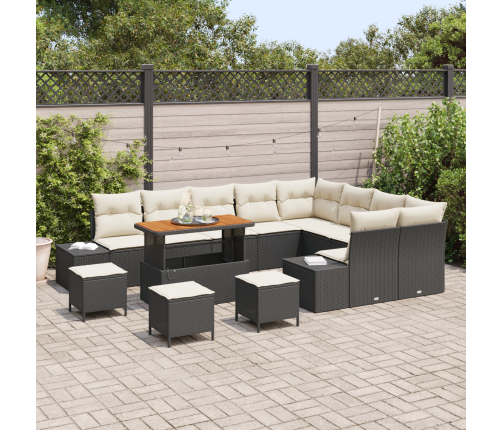 13 Gabalu Dārza Dīvānu Komplekts Ar Spilveniem Melnā Poli Rotangpalma Akācijas Vidaxl