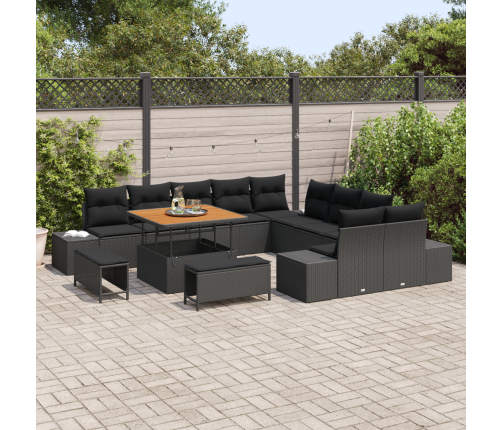 13 Gabalu Dārza Dīvānu Komplekts Ar Spilveniem Melnā Polietilēna Rotangpalmas Akācijā Vidaxl