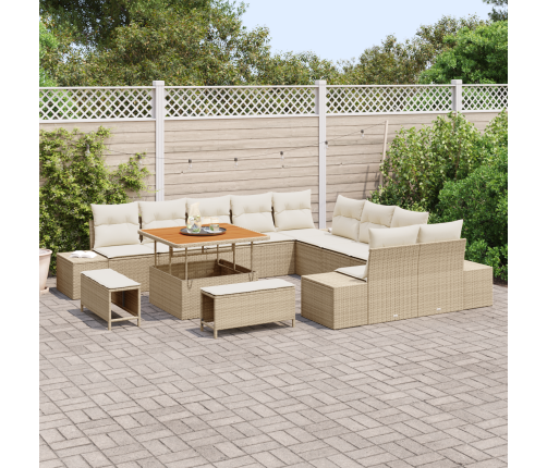 13 Detaļu Dārza Dīvānu Komplekts Ar Spilveniem Bēša Poli Rotangpalma Akācijas Vidaxl