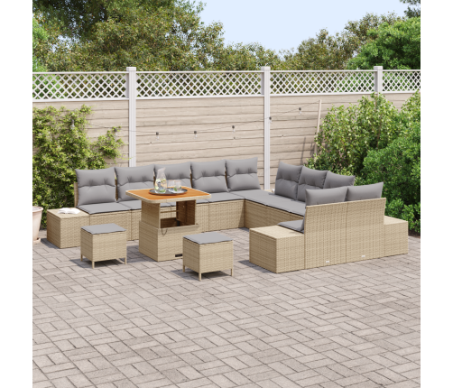 13 Daļīgais Dārza Dīvāna Komplekts Ar Spilventiņiem Bēšs Poli Rotangpalma Akācija Vidaxl