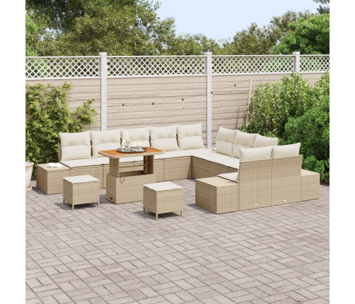 13 Daļu Dārza Dīvānu Komplekts Ar Spilveniem Bēšā Poli Rotangpalma Akācija Vidaxl