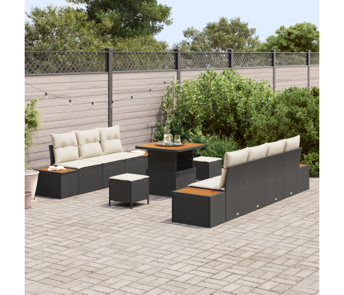 10 Daļīgais Dārza Dīvāna Komplekts Ar Spilveniem Melnā Poli Rotangpalmas Akācijā Vidaxl