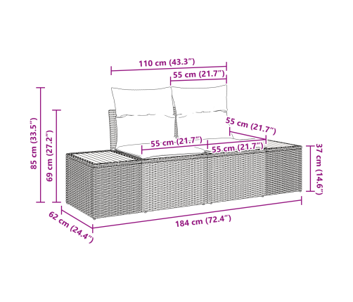 10 Gabalu Dārza Dīvānu Komplekts Ar Spilveniem Melnā Polietilēna Rotangpalmas Akācijas Vidaxl