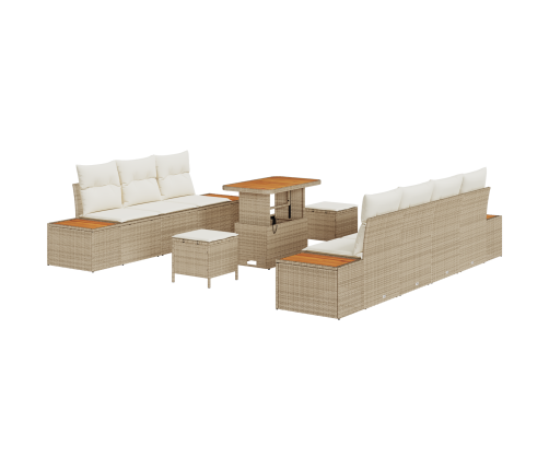 10 Daļu Dārza Dīvānu Komplekts Ar Spilveniem Bēšs Poli Rotangpalma Akācija Vidaxl