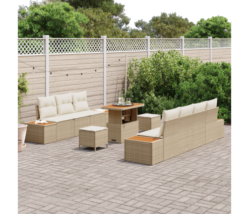 10 Daļu Dārza Dīvānu Komplekts Ar Spilveniem Bēšs Poli Rotangpalma Akācija Vidaxl