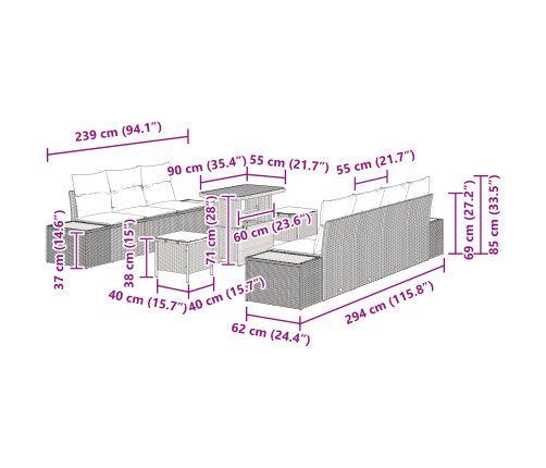 10 Daļu Dārza Dīvānu Komplekts Ar Spilveniem Bēšs Poli Rotangpalma Akācija Vidaxl