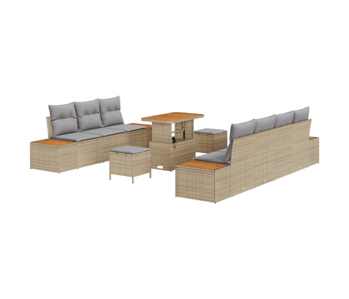 10 Gabalu Dārza Dīvānu Komplekts Ar Spilveniem Bēšs Polietilēna Rotangpalma Akācija Vidaxl