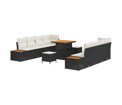 11 Daļu Dārza Dīvānu Komplekts Ar Spilveniem Melnā Poli Rotangpalmas Akācijā Vidaxl