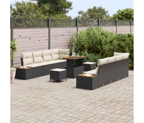 11 Daļu Dārza Dīvāna Komplekts Ar Spilveniem, Melns Polietilēna Rotangpalma, Akācija Vidaxl