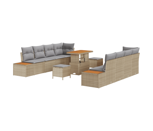 11 Daļu Dārzā Dīvānu Komplekts Ar Spilveniem Bēšs Polietilēna Rotangpalma Akācija Vidaxl