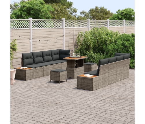 11 Gabalu Dārza Dīvāna Komplekts Ar Spilveniem Pelēkā Poli Rotangpalmas Akācijā Vidaxl