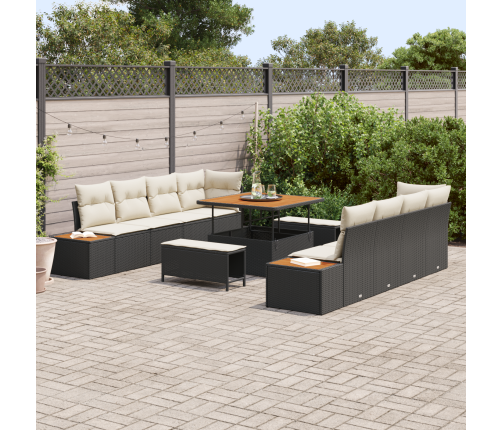 11 Daļīgu Dārza Dīvāna Komplektu Ar Spilveniem Melns Polietilēna Rotangpalma Akācija Vidaxl