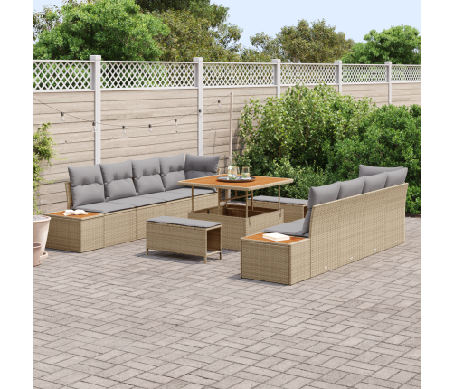 11 Daļu Dārza Dīvānu Komplekts Ar Spilveniem Bēšā Poli Rotangpalma Acacia Vidaxl