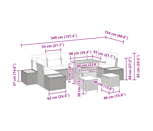 10 Gab. Dārza Dīvānu Komplekts Ar Spilveniem Melnā Poliratinā Akācijas Vidaxl