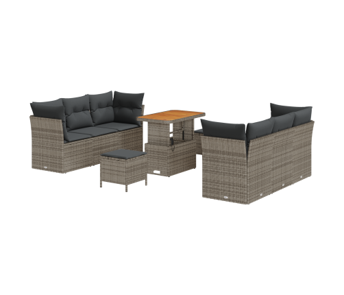 9 Gabalu Dārza Dīvānu Komplekts Ar Spilveniem Pelēkā Polietilēna Rotangpalmas Akāciju Vidaxl