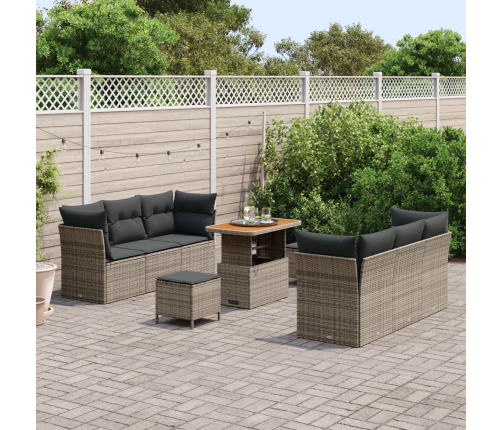 9 Gabalu Dārza Dīvānu Komplekts Ar Spilveniem Pelēkā Polietilēna Rotangpalmas Akāciju Vidaxl