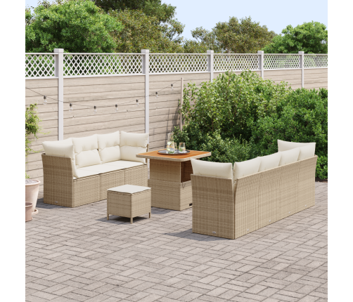 10 Gabalu Dārza Dīvānu Komplekts Ar Spilveniem Bēšs Poli Rotangpalmas Akācija Vidaxl