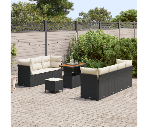 10 Gabalu Dārza Dīvāns Ar Spilveniem Melnā Poli Ratana Vidaxl