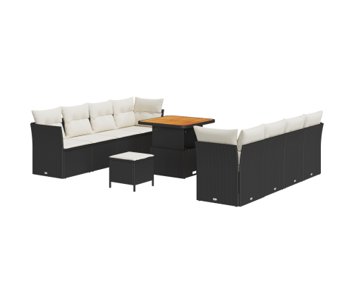 11 Detaļu Dārza Dīvānu Komplekts Ar Spilveniem Melnā Poli Rotangpalmas Akācijas Vidaxl