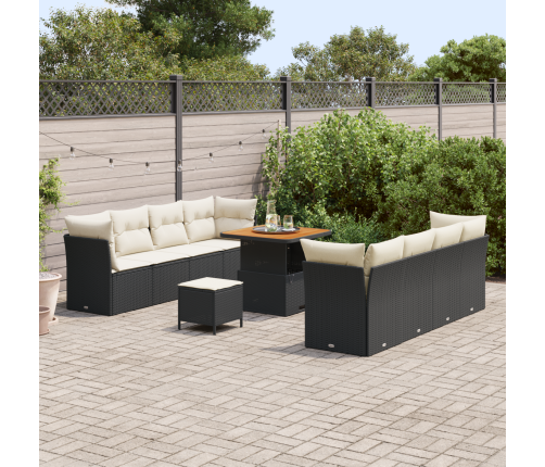 11 Detaļu Dārza Dīvānu Komplekts Ar Spilveniem Melnā Poli Rotangpalmas Akācijas Vidaxl