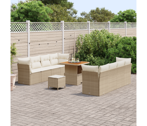 11 Gabalu Dārza Dīvānu Komplekts Ar Spilveniem Bēšs Poli Rotangpalmas Akācija Vidaxl