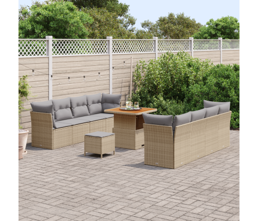 11 Daļu Dārza Dīvānu Komplekts Ar Spilveniem Bēšs Poli Rotangpalma Akācija Vidaxl