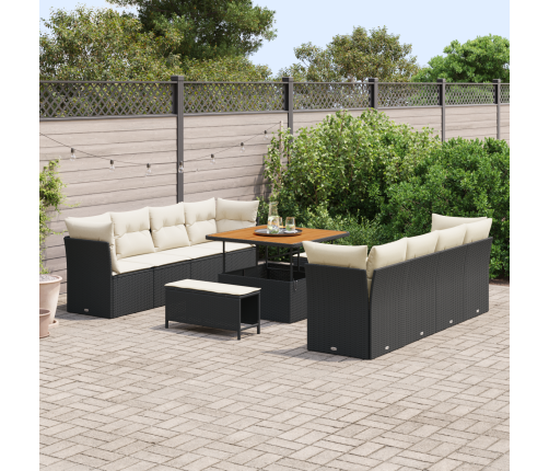 11 Daļu Dārza Dīvānu Komplekts Ar Spilveniem Melnā Poli Rotangpalmas Akācijā Vidaxl