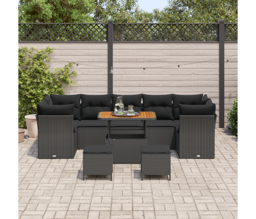 10 Daļu Dārza Sofas Komplekts Ar Spilveniem Melna Poli Rotangpalma Akācija Vidaxl