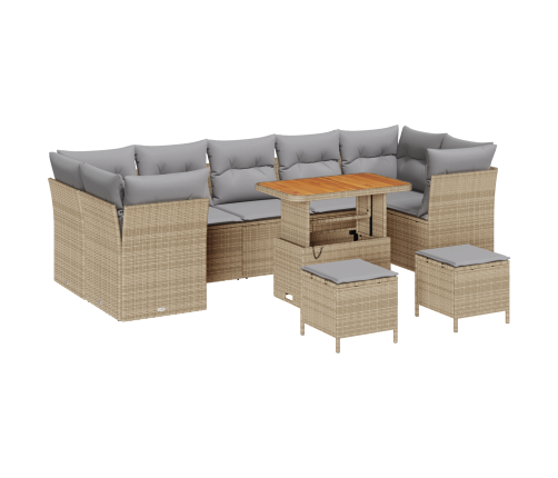 10 Gabalu Dārza Dīvānu Komplekts Ar Spilveniem Bēšs Poli Rotangpalma Akācija Vidaxl