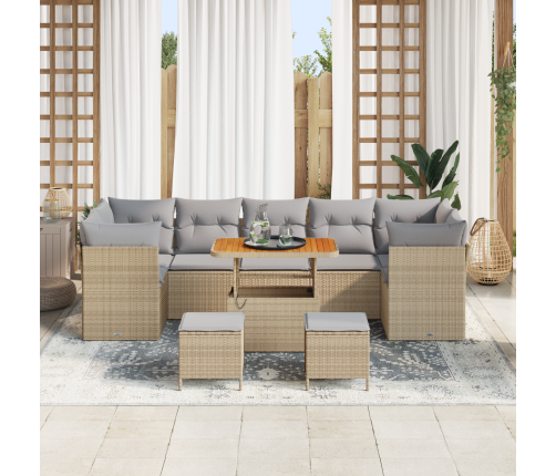 10 Gabalu Dārza Dīvānu Komplekts Ar Spilveniem Bēšs Poli Rotangpalma Akācija Vidaxl