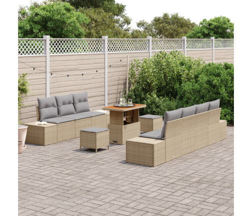 10 Gabalu Dārza Dīvānu Komplekts Ar Spilveniem Bēšā Poli Rotangpalmas Akācijas Kokā Vidaxl