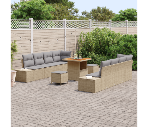 11 Gab. Dārza Dīvānu Komplekts Ar Spilveniem Bēšs Polietilēna Rotangpalmas Akācijas Vidaxl