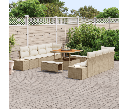 11 Daļu Dārza Dīvānu Komplekts Ar Spilveniem Bēšs Poli Rotangpalma Akācija Vidaxl